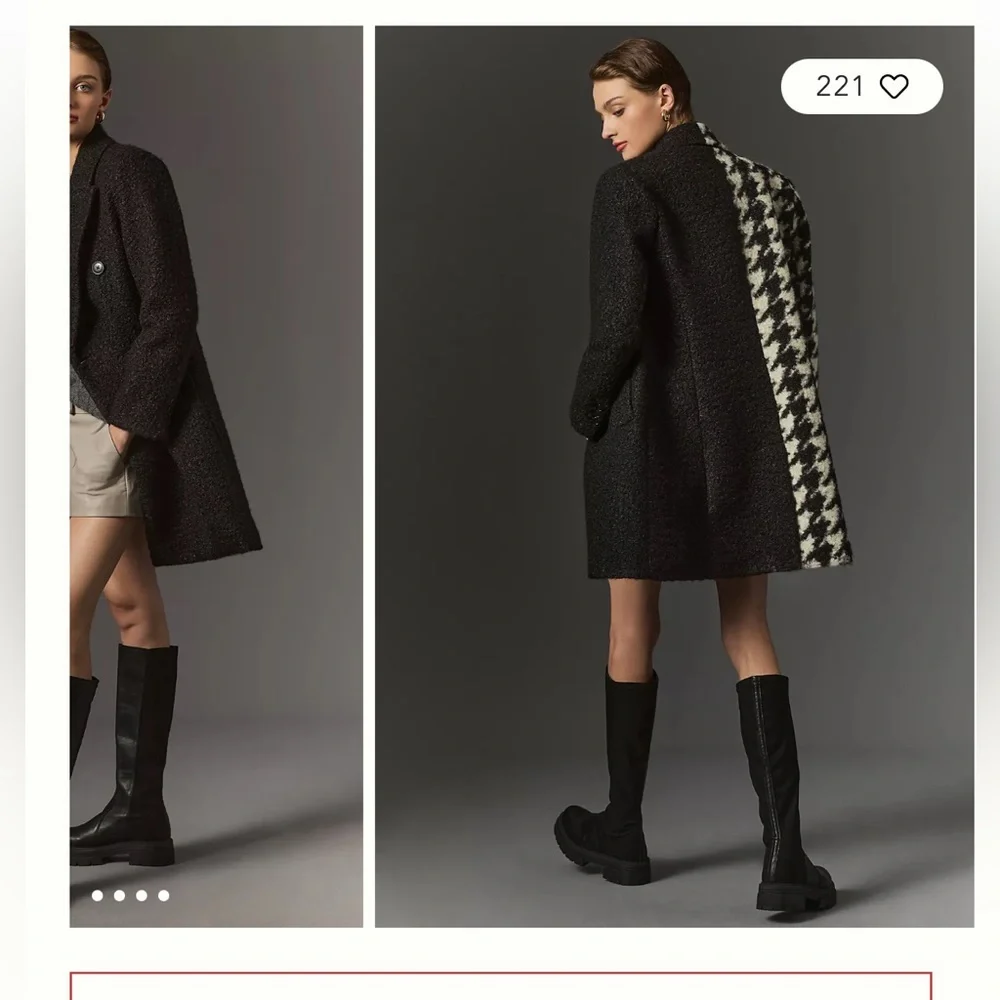 ANTHROPOLOGIE NVLT Black, White Colorblock Houndstooth Teddy Jacket sz med NWOT - Picture 6 of 6